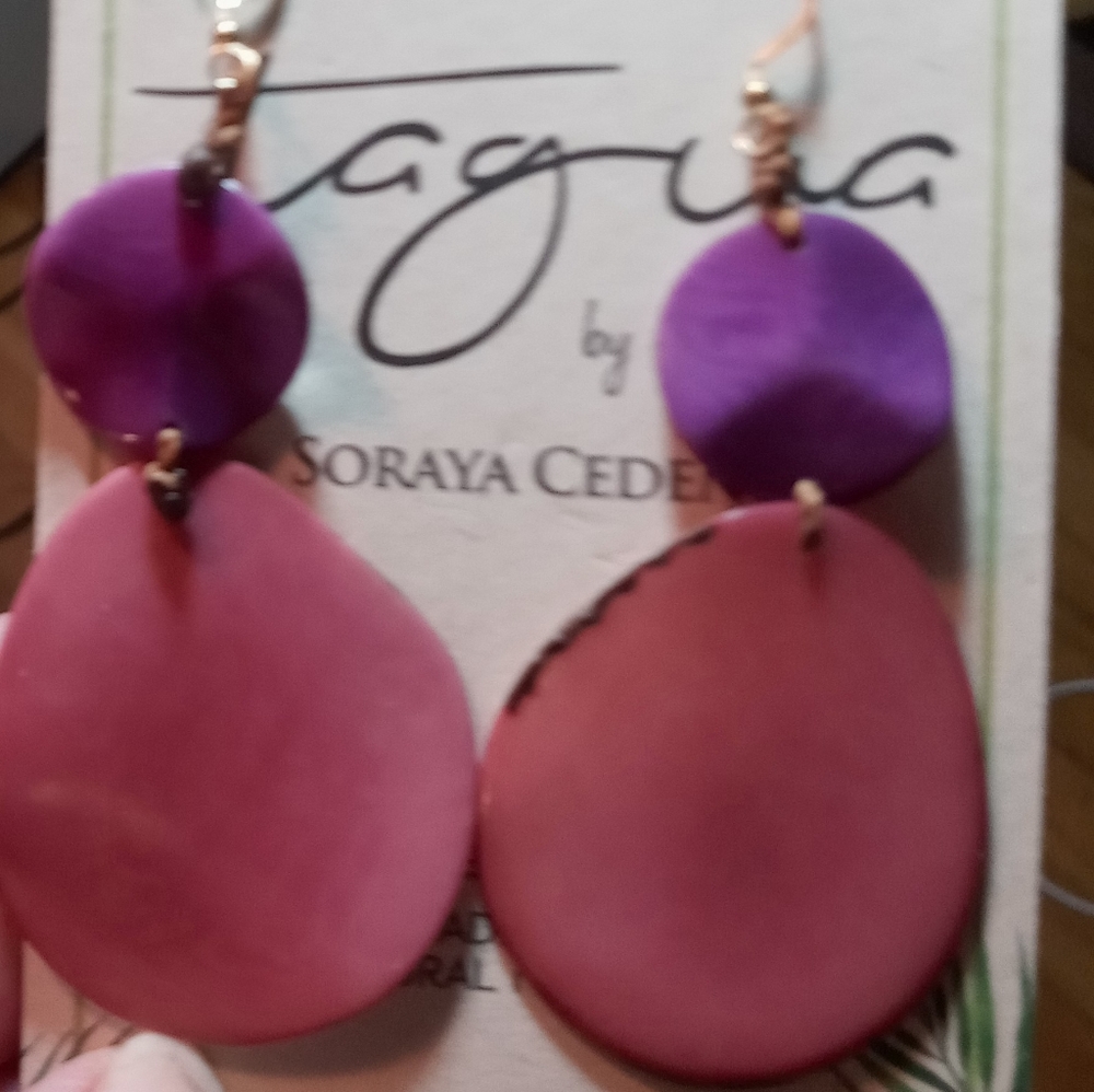 Purple and pink statement earrings